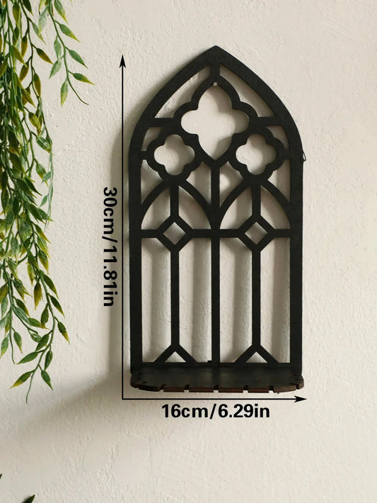 1/3Pc Gothic Wooden Hollow Wall Decoration – Vintage Cathedral Arch Frame