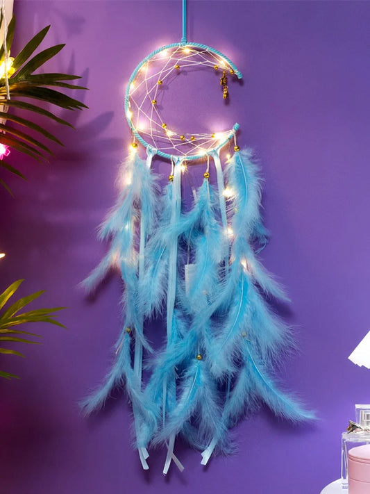 Moon Dream Catcher Feather Wind Chime – Hand-Woven Wall Hanging for Bedroom & Home Decor