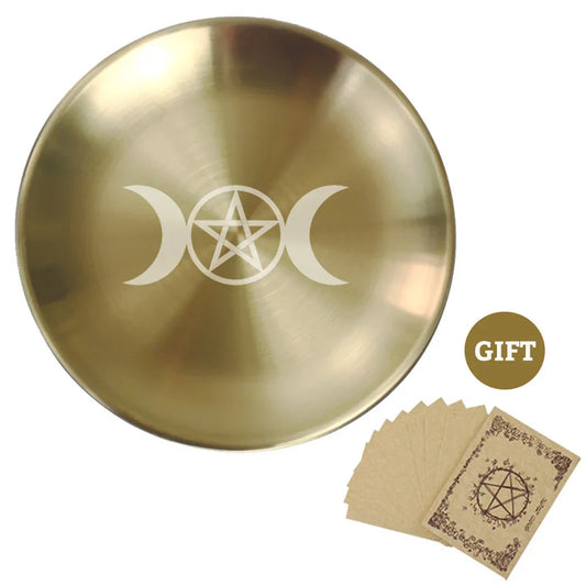 Pagan Ritual Altar Tray – Pentagram Plate for Crystals, Candles & Incense