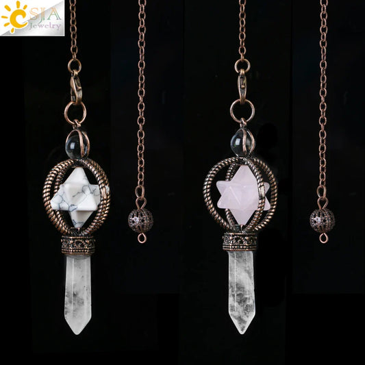 CSJA Esotericism Crystal Pendulum – Merkaba Natural Stone Pendant for Dowsing & Divination