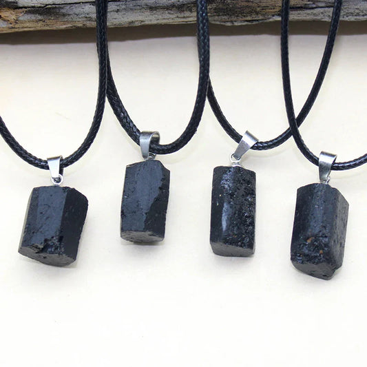 Black Tourmaline Crystal Pendant – Natural Healing Stone Necklace for Jewelry Making & Reiki