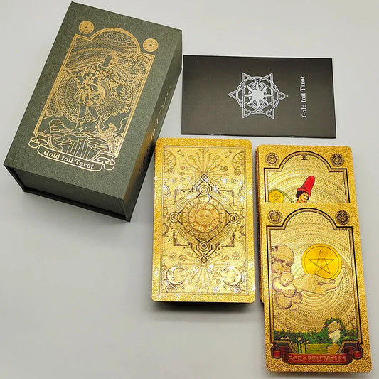 Gold Foil Rider-Waite Tarot Deck – Plastic Hot Stamped Divination Cards for Collection & Readings