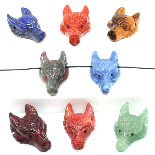 1.5" Wolf Head Pendant – Hand-Carved Natural Crystal Animal Figurine for Healing & Jewelry