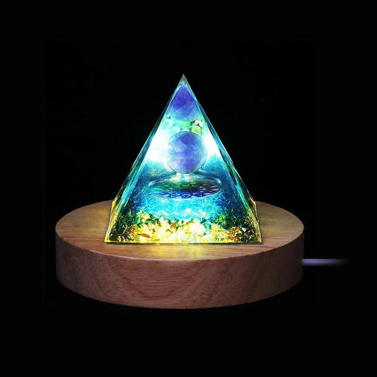 Energy Pyramid with Natural Amethyst Ball – Orgonite Reiki Chakra Healing Crystal Decoration